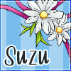 Linkliebebanner mit dem Schriftzug Suzu und Blumen und Streifen im Hintergrund
