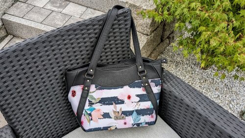 Hiraeth Handbag, Hiraeth Handtasche, Flower and Stripes, Canvas Sommerblume, Lavender and Twine Schnittmuster
