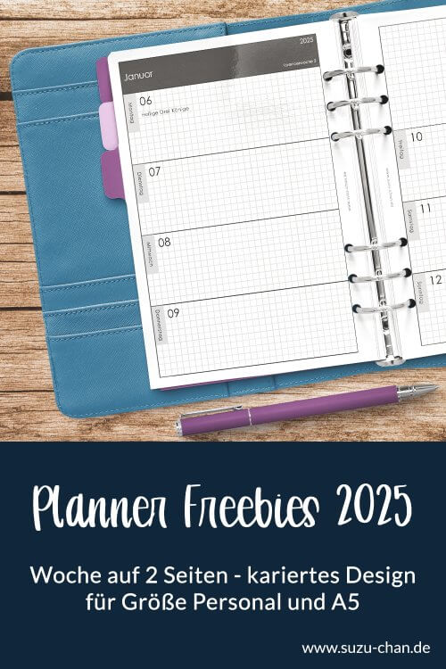 Planner Freebies - Woche auf zwei Seiten - kariertes Design 2025